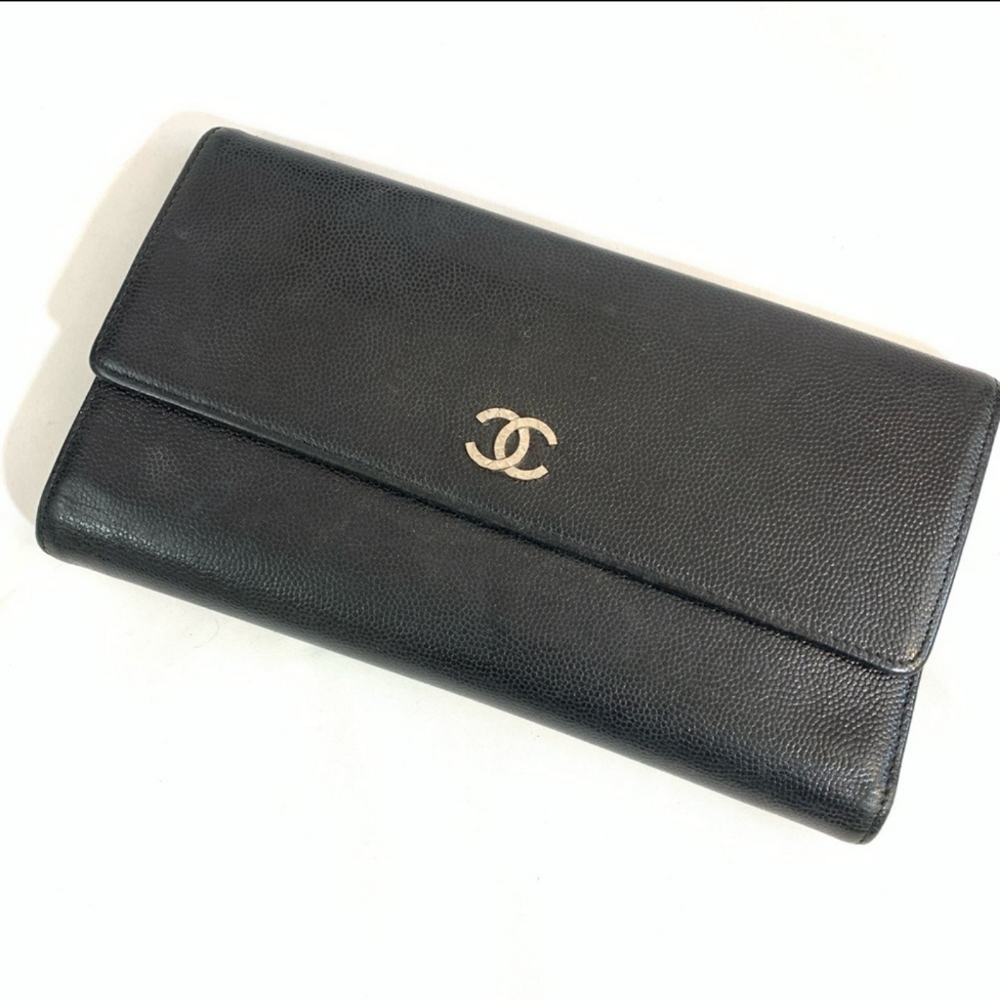 CHANEL Sevruga Long Caviar Leather Wallet